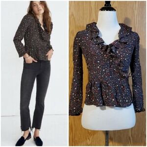 Madewell starry night 100% silk wrap blouse ruffle trim size XXS